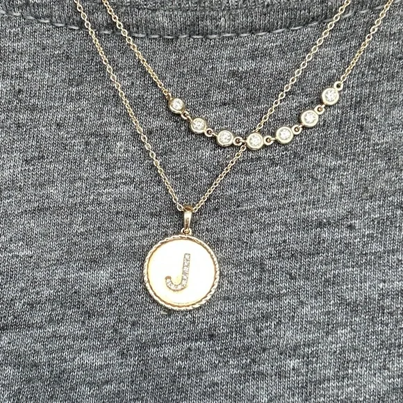 14k Yellow Gold J Initial Pendant with Natural Diamonds - Picture 2 of 5